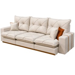 Sofa Gran Best Prime 320cm Em Veludo 6 Lugares Retratil E Reclinavel 3 Modulos Aifos Bege 83079