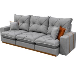 Sofa Gran Best Prime 320cm Em Veludo 6 Lugares Retratil E Reclinavel 3 Modulos Aifos Cinza 93430
