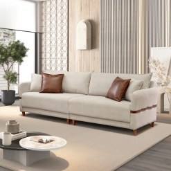 Sofa Living 3067 Em Linho 245cm 4 Lugares Lufer 46502