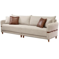 Sofa Living 3067 Em Linho 245cm 4 Lugares Lufer Bege 60116