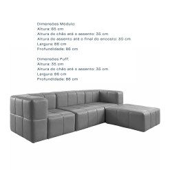 Sofa Modular Box Em Couro Ecologico 4 Pecas 4 Lugares Prensar 58904