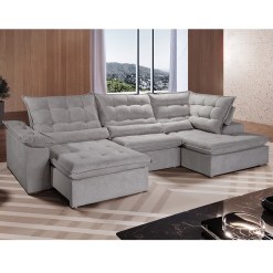 Sofa De Canto Berlim 300cm Em Veludo 6 Lugares Retratil E Reclinavel Imperio 81055