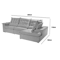 Sofa De Canto Berlim 300cm Em Veludo 6 Lugares Retratil E Reclinavel Imperio 92917