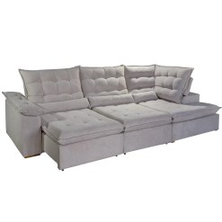 Sofa De Canto Berlim 300cm Em Veludo 6 Lugares Retratil E Reclinavel Imperio Cinza 11132