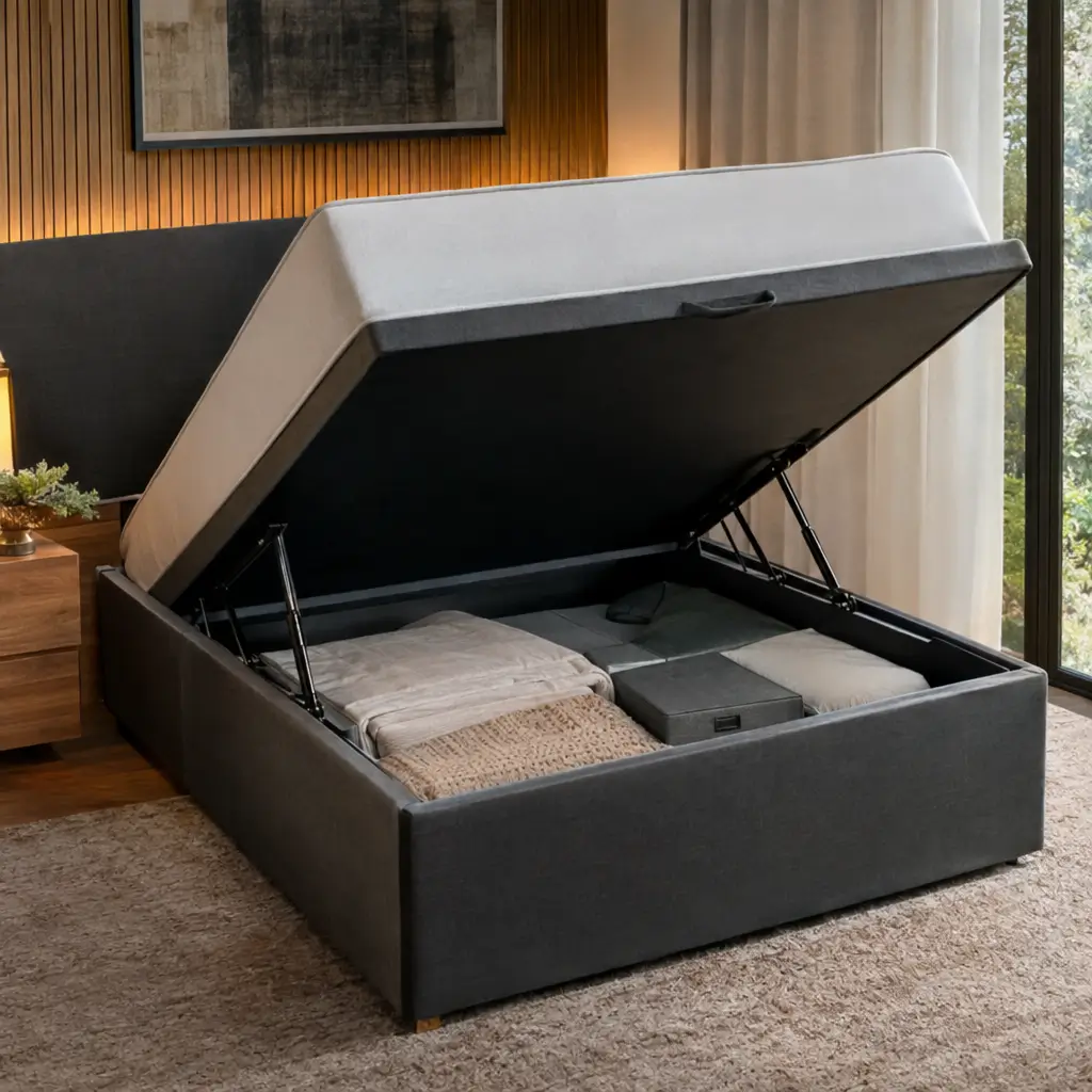 Cama box baú vale a pena? Compartimento interno amplo e organizado.