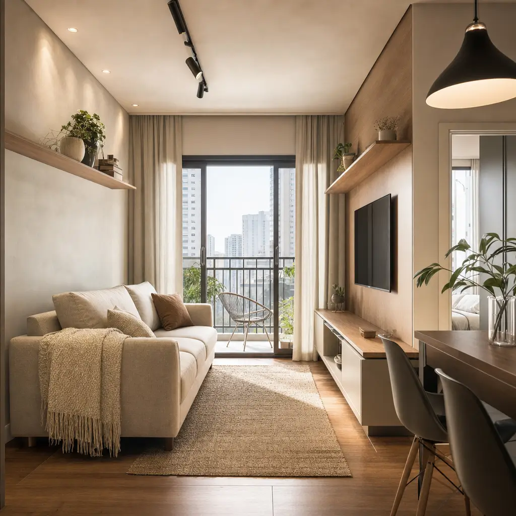 Como escolher sofá para apartamento pequeno medidas certas sofá bege em sala compacta com painel e janela
