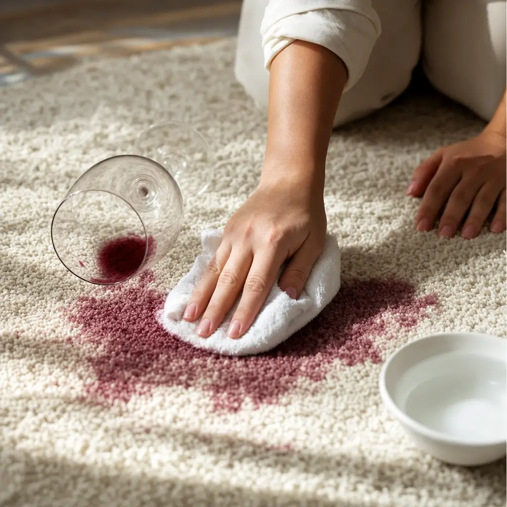 Como tirar manchas de vinho do tapete sem espalhar mãos com pano no tapete