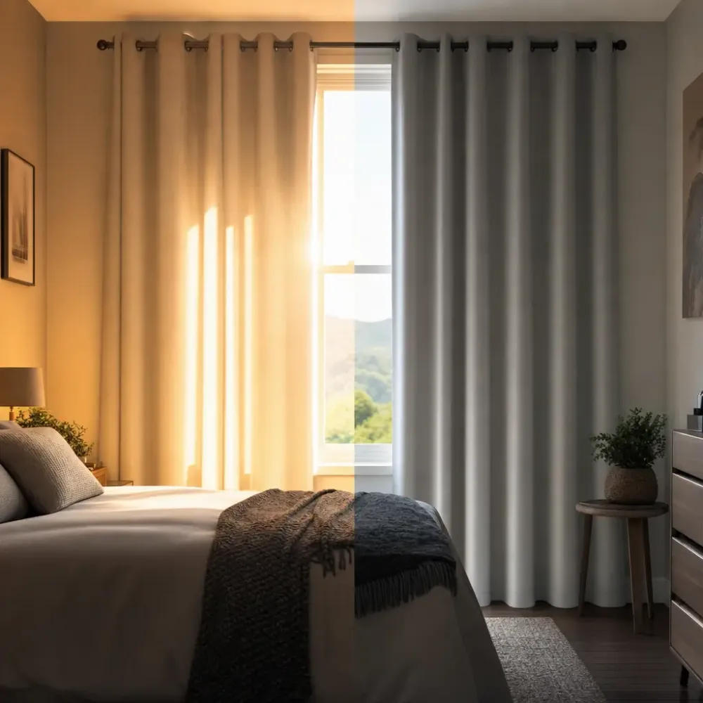 Cortina térmica funciona mesmo: vale a pena? cortinas térmicas bege e cinza na janela, luz no quarto