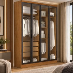 Guarda Roupa Rizon Modulo 4 Portas Reflecta Sem Led 3 Gavetas Novo Horizonte 65624
