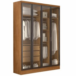 Guarda Roupa Rizon Modulo 4 Portas Reflecta Sem Led 3 Gavetas Novo Horizonte Cumaru 62720