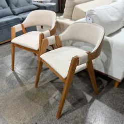 Kit 2 Cadeiras Perola Em Linho Madeira Wj Decor 26806
