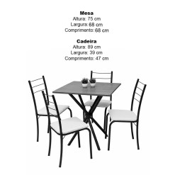 Mesa Ipanema Quadrada Tampo Madeira 68x68cm Com 4 Cadeiras Tubular Teixeira 61013