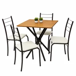 Mesa Ipanema Quadrada Tampo Madeira 68x68cm Com 4 Cadeiras Tubular Teixeira Marrom 27453