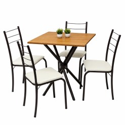 Mesa Rio Quadrada Tampo Madeira 68x68cm Com 4 Cadeiras Tubular Teixeira Marrom 59506