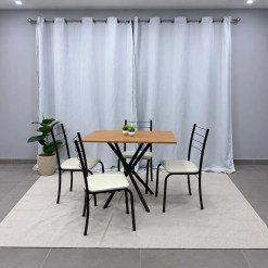Mesa Rio Retangular Tampo Madeira 90x58cm Com 4 Cadeiras Tubular Teixeira 16944