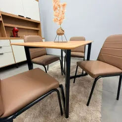 Mesa De Jantar Cronos 110x90cm Com 4 Cadeiras Chicago Em Courino Aco Tubo Minas 56035