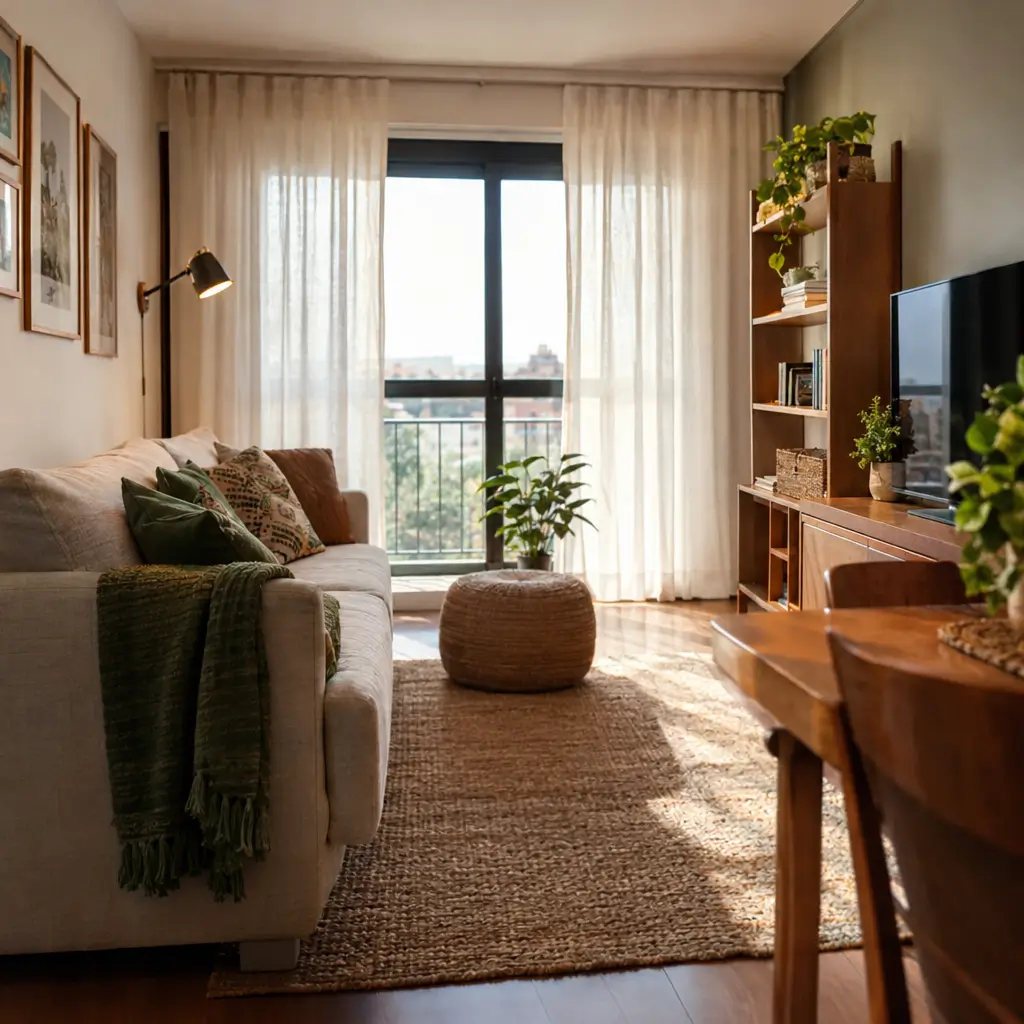 Mobiliar uma casa do zero gastando pouco com sofá, tapete e rack para TV