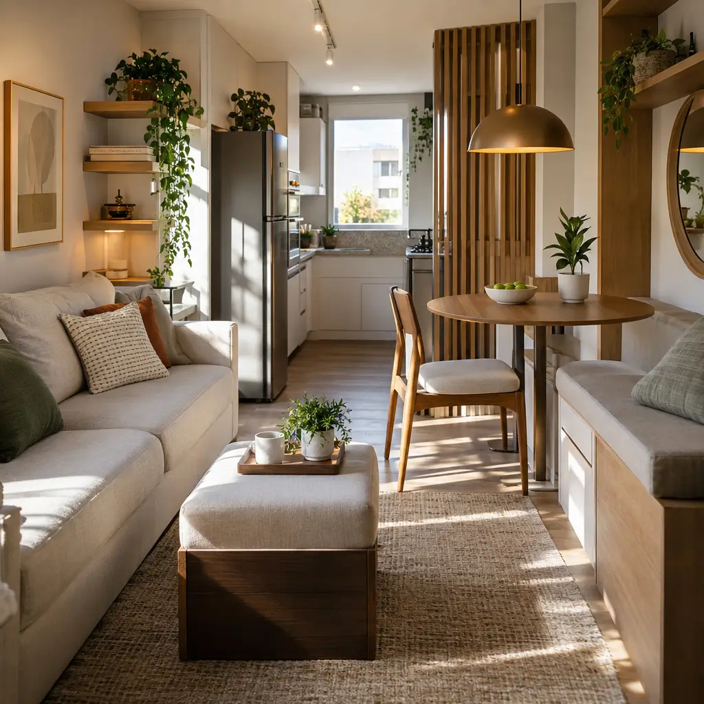 Móveis para uma casa pequena: como escolher em sala integrada com sofá e mesa de jantar