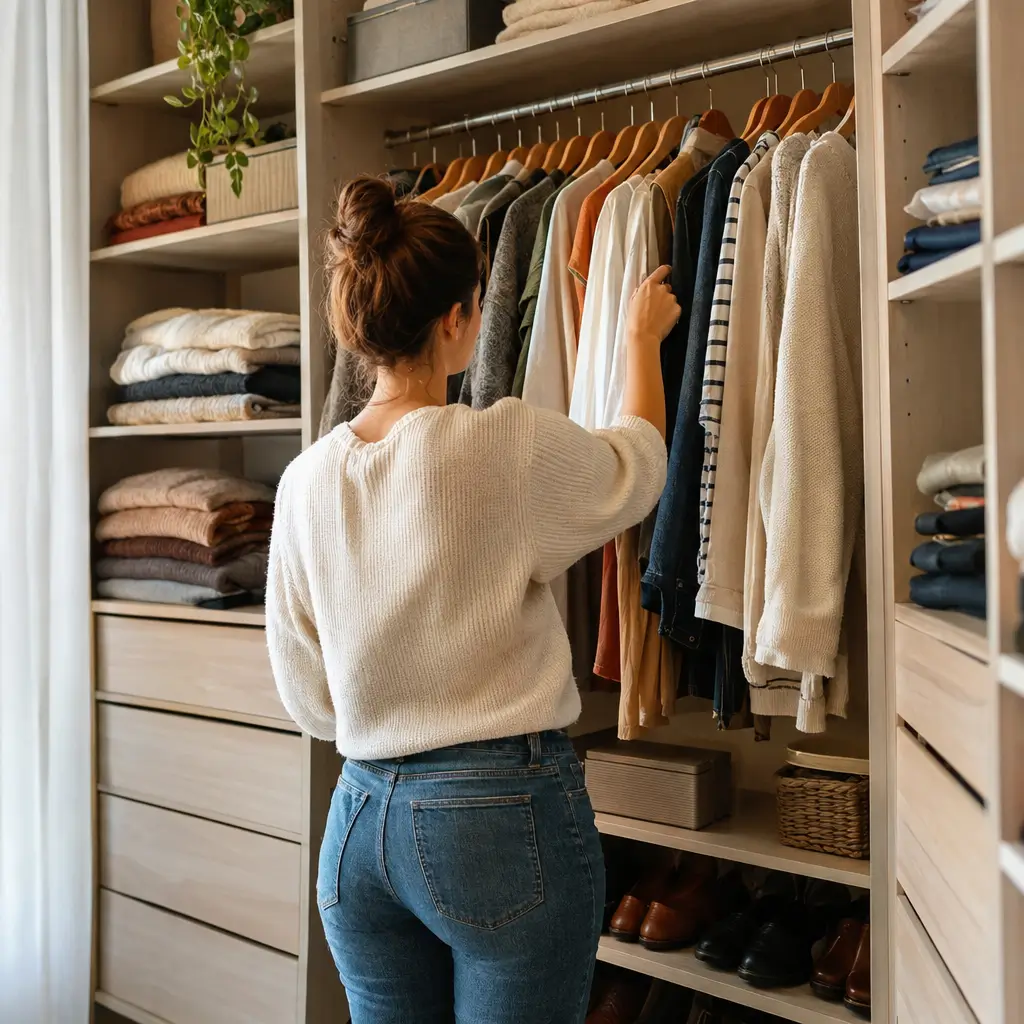 Organizar guarda-roupa pequeno sem bagunça com roupas organizadas em cabides