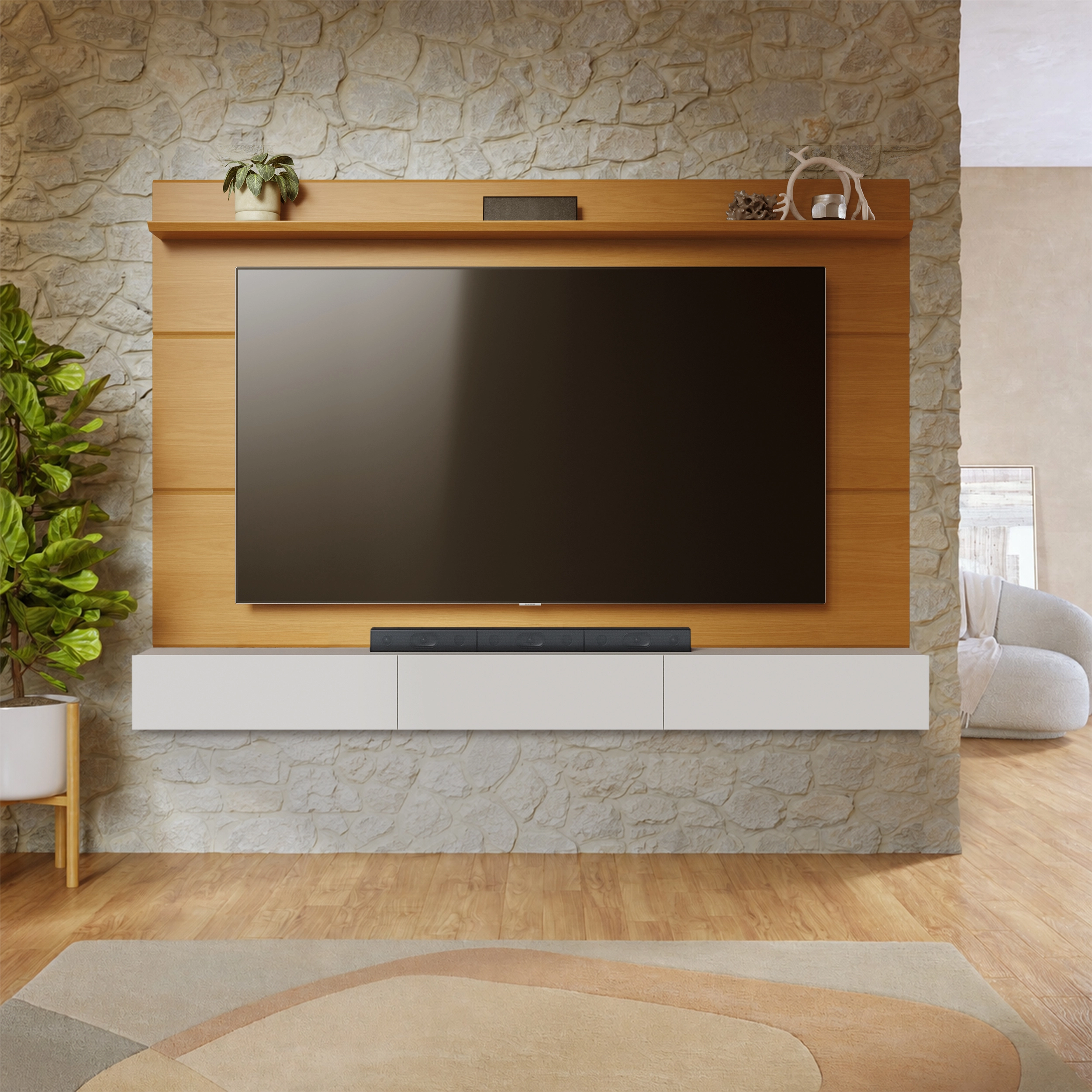 Painel Danubio Com Nicho Niagara 217cm Para Tv Ate 75 Polegadas 3 Gavetas Colibri 27752