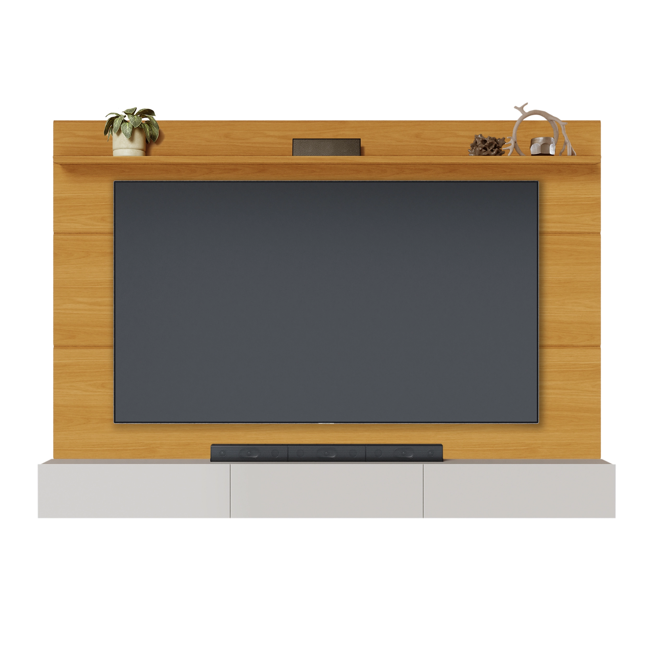 Painel Danubio Com Nicho Niagara 217cm Para Tv Ate 75 Polegadas 3 Gavetas Colibri Naturale Off White 57169