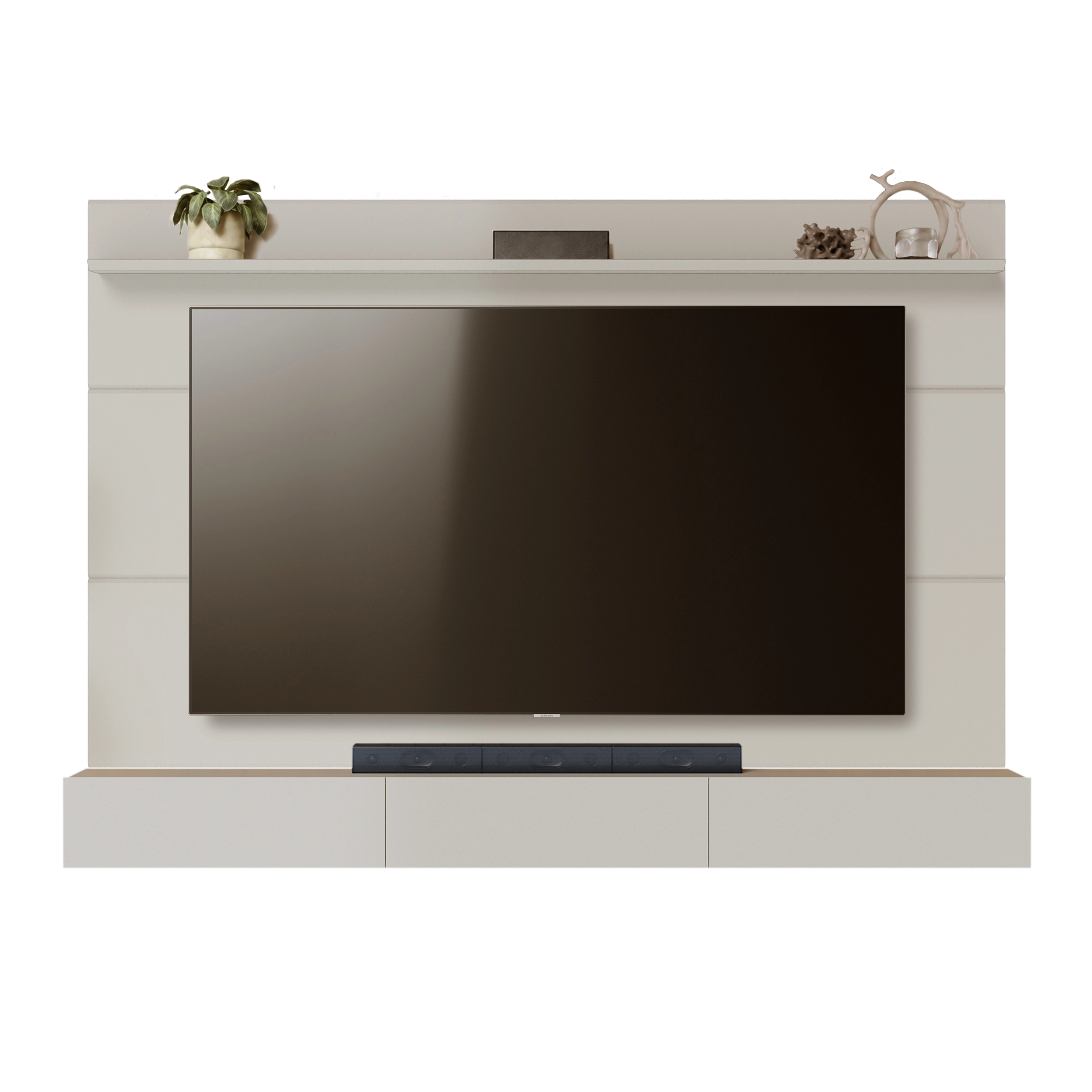 Painel Danubio Com Nicho Niagara 217cm Para Tv Ate 75 Polegadas 3 Gavetas Colibri Off White 58841