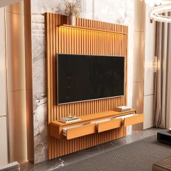 Painel Trevi 190cm Para Tv Ate 75 Polegadas Ripado Com Led E 3 Gavetas Edn 36838