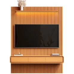 Painel Trevi 190cm Para Tv Ate 75 Polegadas Ripado Com Led E 3 Gavetas Edn Cedro 37466