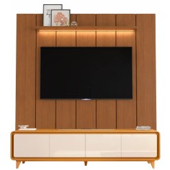 Rack Liv Com Painel Lumi 220cm Com Led Para Tv Ate 75 Polegadas Ripado 4 Portas Edn Cedro Off White 43868