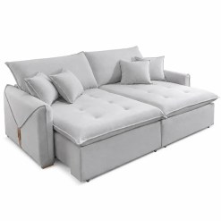 Sofa Cama Hermes Em Linho 230cm Com Molas Ensacadas Retratil 4 Lugares Dora Bela Cinza 55661
