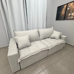Sofa Cama Com Bau Messina Em Linho 4 Lugares Retratil E Reclinavel 230cm Luxury 74255