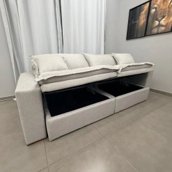 Sofa Cama Com Bau Messina Em Linho 4 Lugares Retratil E Reclinavel 230cm Luxury 83145