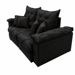 Sofa Gran Plus 200cm Em Veludo 3 Lugares Com Molas Ensacadas Retratil E Reclinavel Imperio Preto 74374