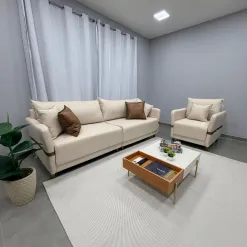 Sofa Living 3067 Em Linho 245cm 4 Lugares Lufer 68415