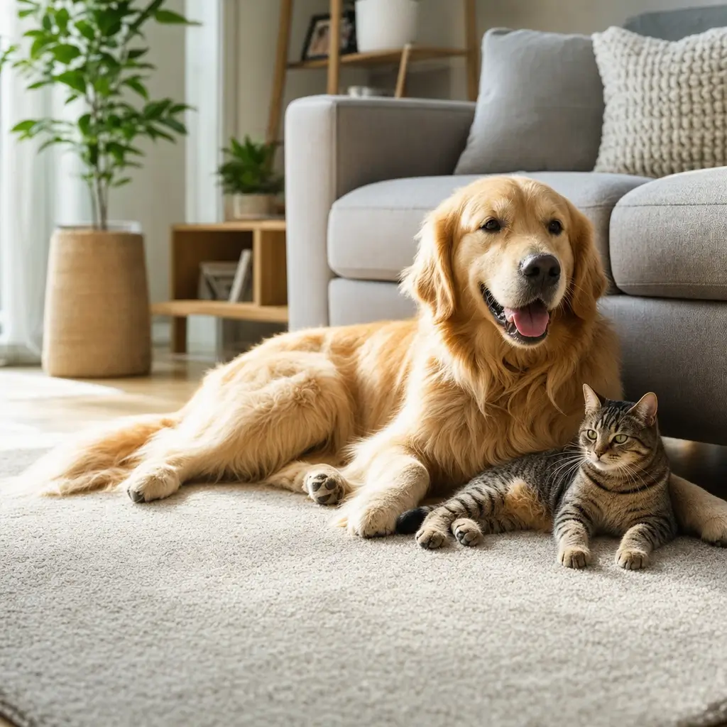 Tapete para sala com pet: melhor material para não manchar, cachorro e gato no tapete