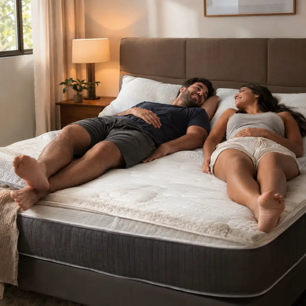 Colchão para casal com pesos diferentes: como escolher? Casal relaxando na cama