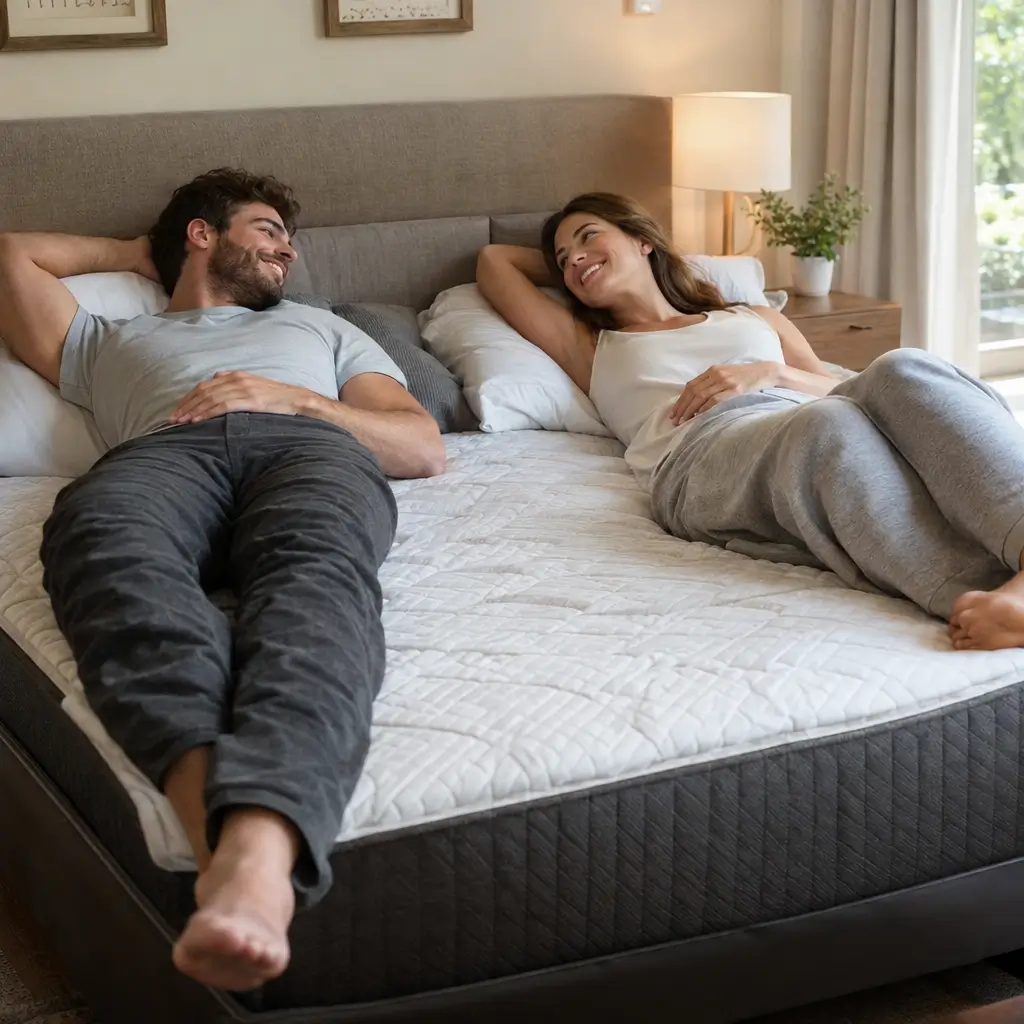 Colchão para casal com pesos diferentes: como escolher? Casal relaxando na cama