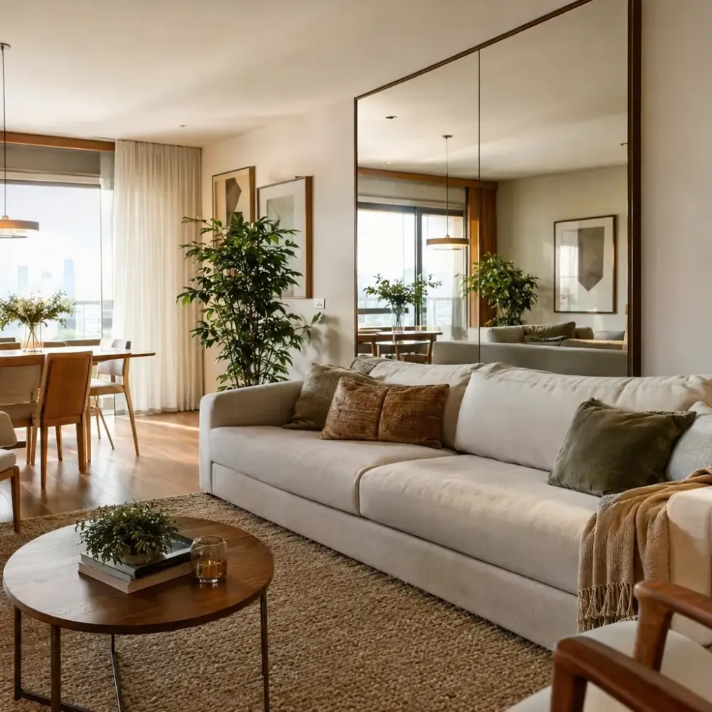 Espelhos na decoração: como ampliar os ambientes em sala integrada