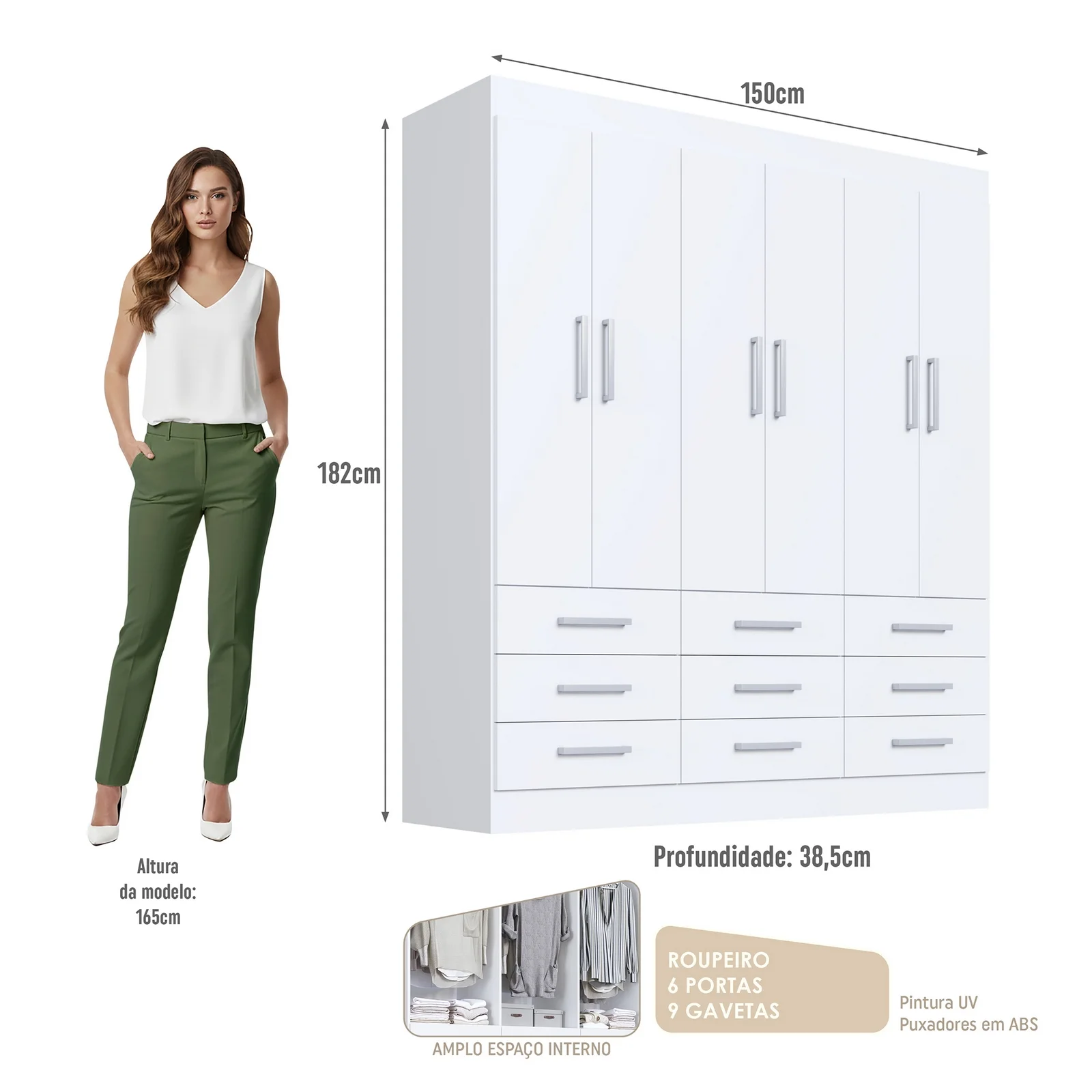 Guarda Roupa Milao Cadorin Casal 6 Portas 9 Gavetas 70957