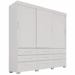 Guarda Roupa New Star Casal Sem Espelho Com Pes 3 Portas 9 Gavetas Salleto Branco 41918