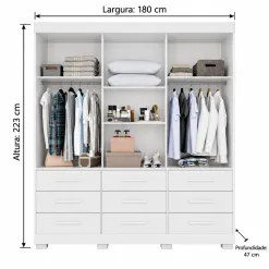 Guarda Roupa New Star Casal Com Espelho E Pes 3 Portas 9 Gavetas Salleto 43277