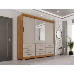 Guarda Roupa New Star Casal Com Espelho E Pes 3 Portas 9 Gavetas Salleto 73329