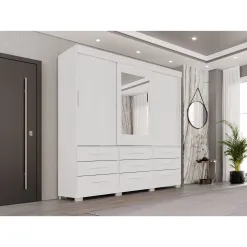 Guarda Roupa New Star Casal Com Espelho E Pes 3 Portas 9 Gavetas Salleto 86018