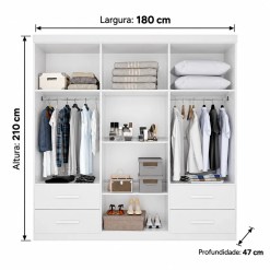 Guarda Roupa Texas Premium Sem Espelho E Pes Casal 6 Portas 4 Gavetas Salleto 88645