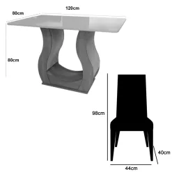 Mesa De Jantar Alpina 120x80cm Com 4 Cadeiras Londres Em Veludo Viero 14519