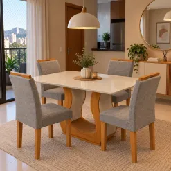 Mesa De Jantar Alpina 120x80cm Com 4 Cadeiras Londres Em Veludo Viero 71628