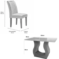 Mesa De Jantar Alpina 120x80cm Com 4 Cadeiras Marselha Em Veludo Viero 11719