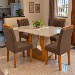 Mesa De Jantar Alpina 120x80cm Com 4 Cadeiras Marselha Em Veludo Viero 38663
