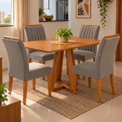 Mesa De Jantar Pilar 120x80cm Sem Vidro Com 4 Cadeiras Marselha Em Veludo Estofadas Kappesberg 19995