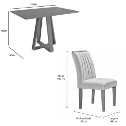 Mesa De Jantar Pilar 120x80cm Sem Vidro Com 4 Cadeiras Marselha Em Veludo Estofadas Kappesberg 35898